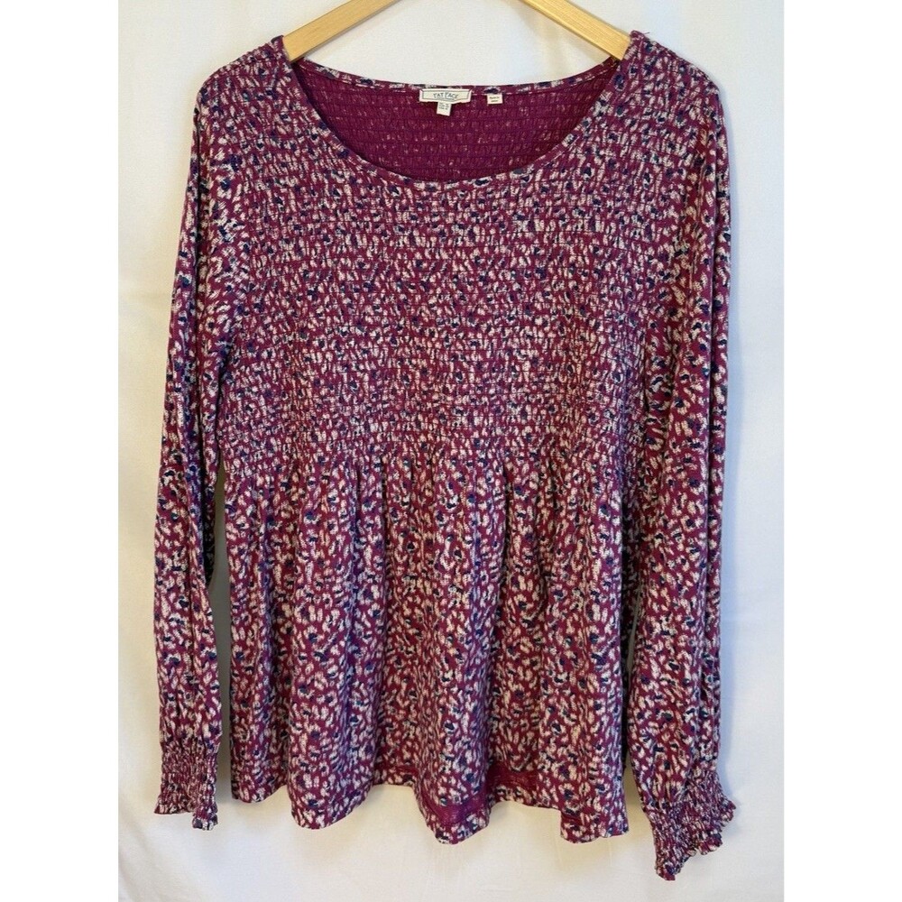 Womens Fat Face Smock Top 12  Cotton Long Sleeve Ikat Boho Festival  Stretch